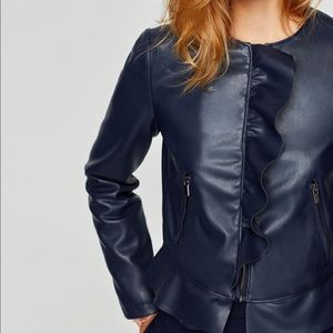 Zara Faux Leather Jacket with Ruffle Trim